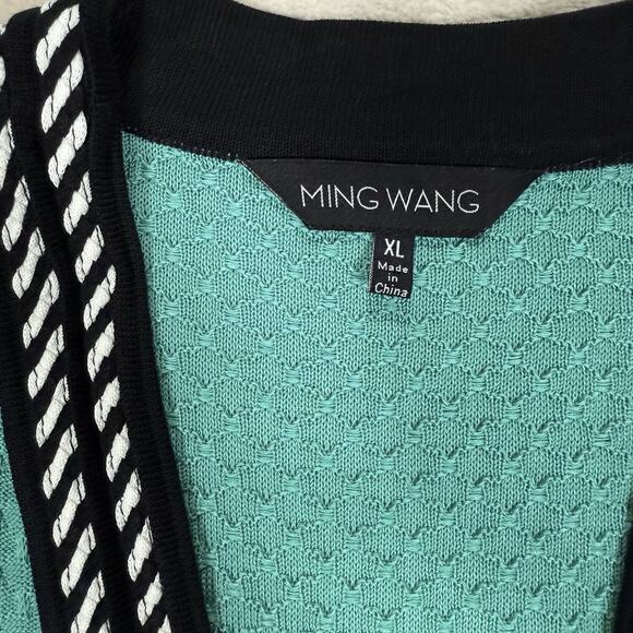 MING WANG Jacquard Lightweight Knit Jacket Blazer Turquoise Women's Size XL - Picture 2 of 7